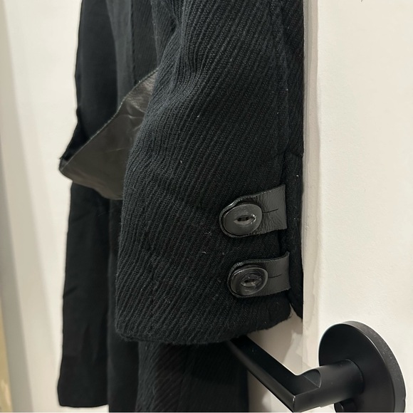 MACKAGE VINTAGE COAT WOOL LEATHER TRIM BELTED JACKET BLACK SIZE PS - Picture 13 of 14